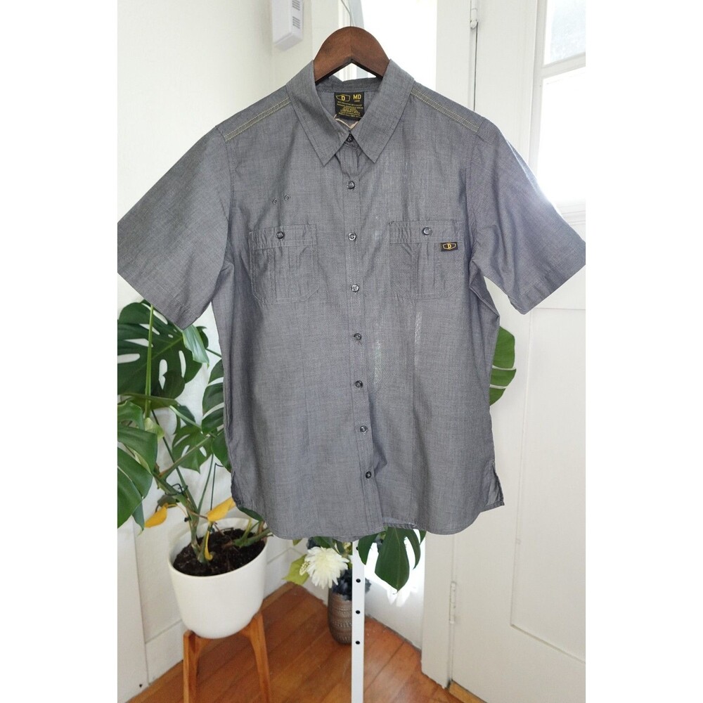 D Gray Women's Industrial Two Front Pockets Button-up Short-Sleeve Shirt Size M
